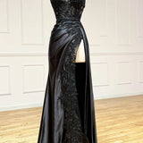 Beatrice |Sheath Black Long Appliques Prom Dress