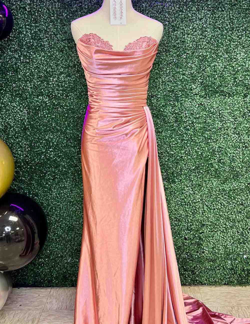 Fuchsia Strapless Mermaid Satin Pleated Long Prom Dress