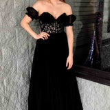 Off-Shoulder A-line Chiffon Applique Lace-Up Long Prom Dress