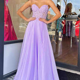 Off-Shoulder A-line Chiffon Applique Lace-Up Long Prom Dress