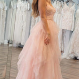 Patsy | Strapless Light Pink Sequin Beaded Ruffle Tulle Prom Dress