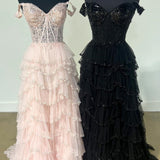 Scout | A-Line Sweetheart Champagne Tulle Prom Dresses with Appliques