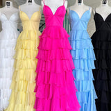 Margot | V-Neck Straps Ruffle Chiffon Prom Dress with Slit