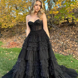 Marjorie | Black Sweetheart Beaded Tiered A-Line Formal Dress