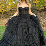 Marjorie | Black Sweetheart Beaded Tiered A-Line Formal Dress