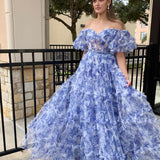 Sydney |A Line Off The Shoulder Floral Tulle Prom Dress