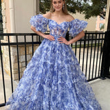 Sydney |A Line Off The Shoulder Floral Tulle Prom Dress