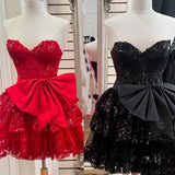 Maylin | Red Corset Sequin Appliques Short Party Dress with Bow