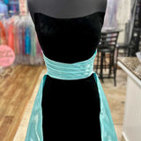 Perry | Strapless Black Velvet Homecoming  Dress with Train