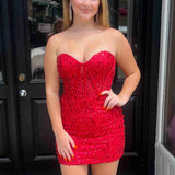 Strapless Red Sequin Short Homecoming Dress