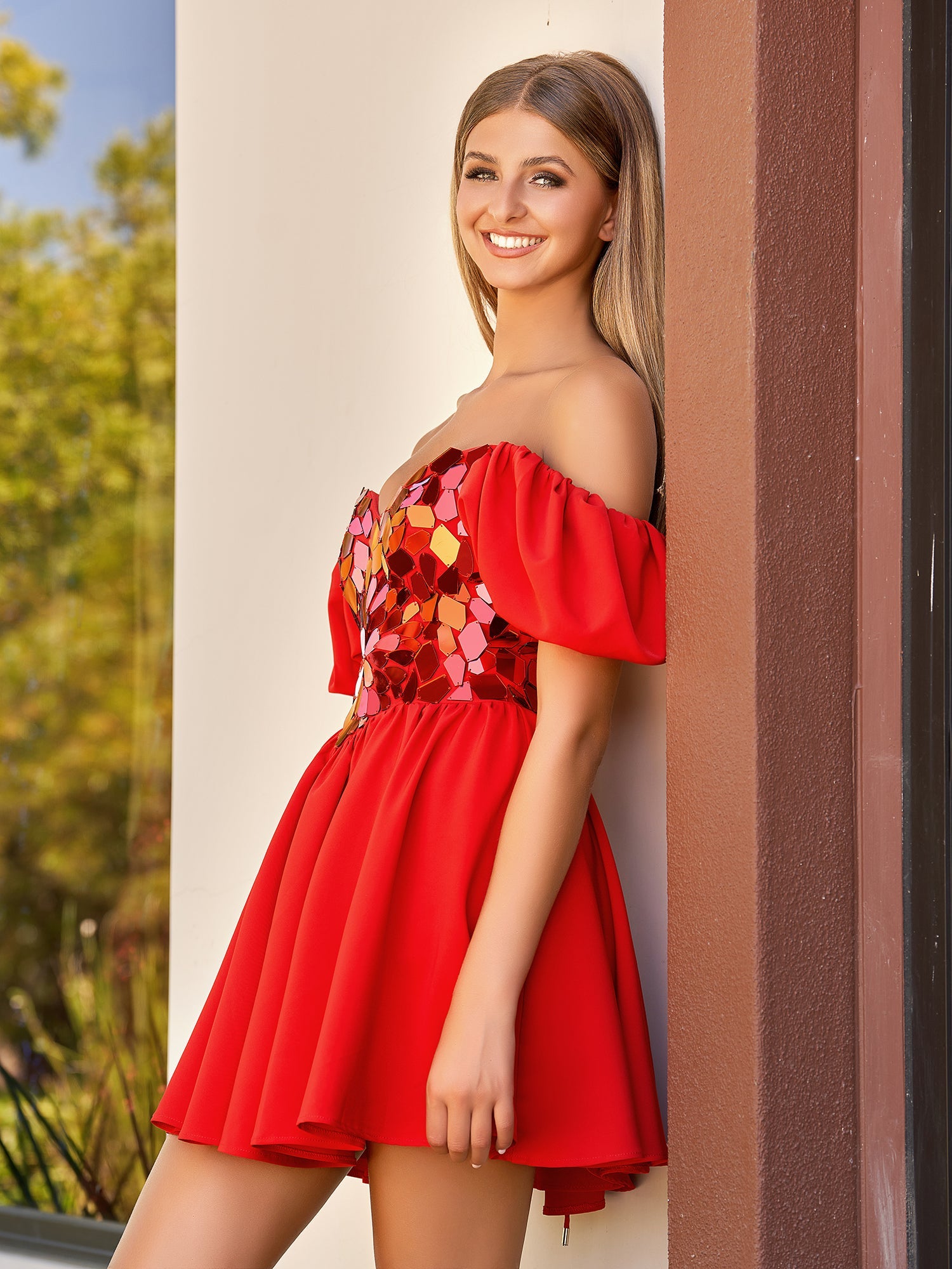 KissDress Off the shoulder A-Line Short Red Off the shoulder Homecoming Dress | Its vibrant satin fabric exudes an allure that's hard to resist. Dress Galatea offers more than meets the eye with its enchanting embellishments.