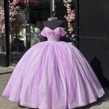 Glitter Off The Shoulder Pink Ball Gown Quinceanera Dresses