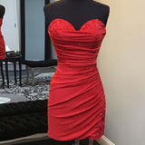 Glitter Red Sweetheart Tight Short Homecoming Dress with Appliques