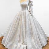 Glitter White Sequined One Shoulder Ball Gown Quinceanera Dress