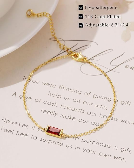 Gold Adjustable Chain Bracelets with Birthstone