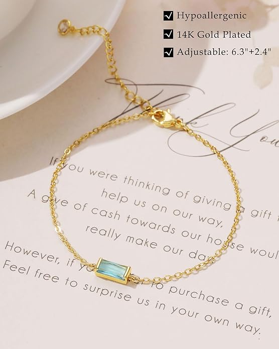 Gold Adjustable Chain Bracelets with Birthstone