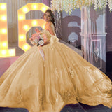 Gold Off Shoulder Quinceanera Dresses Lace Dress with Appliques