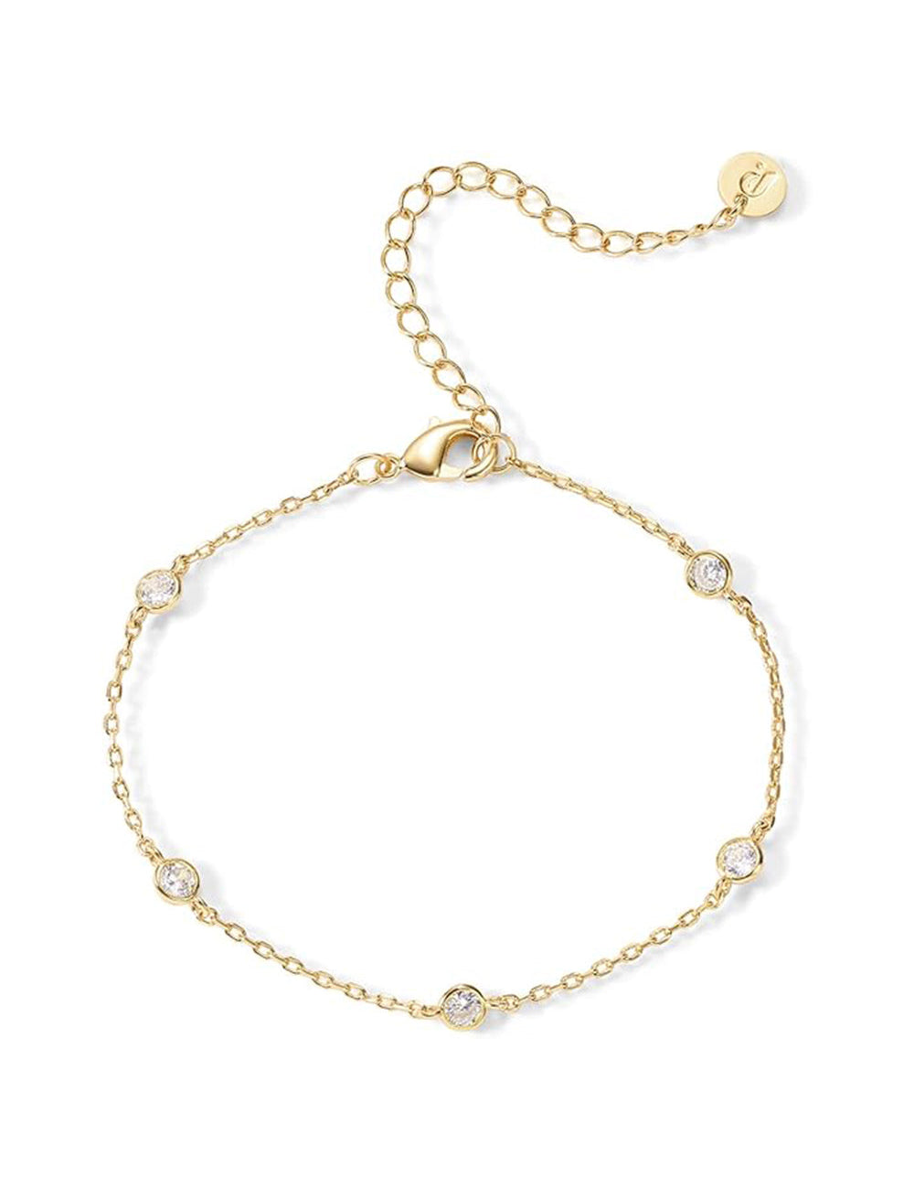 Gold Plated Cubic Zirconia Adjustable Chain Bracelets with Beaded