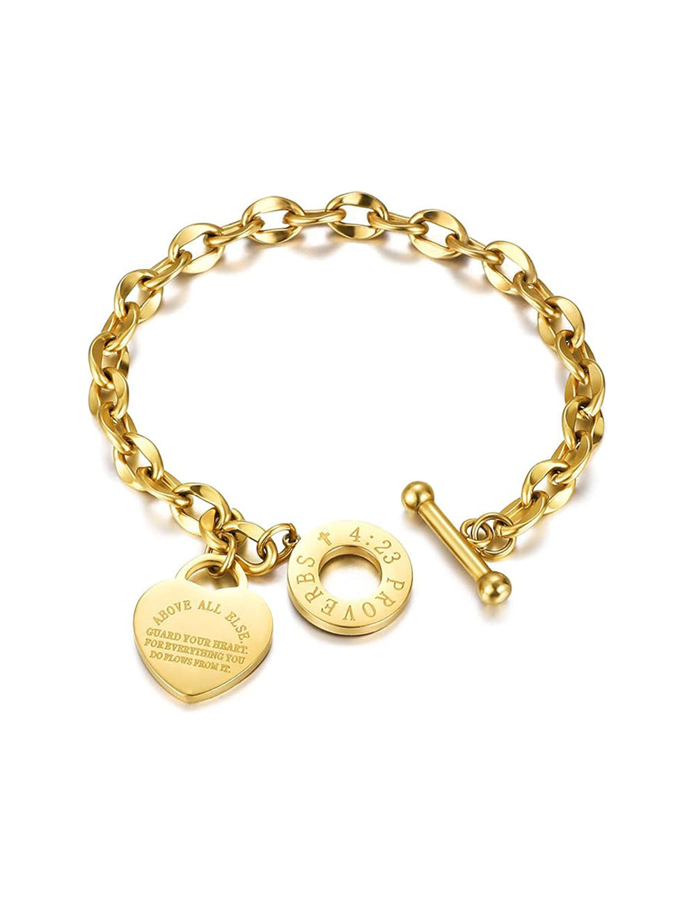 Gold Stainless Love Pendant Link Adjustable Chain Bracelets with Heart