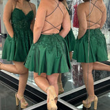 Green Appliques Sweetheart Lace-Up A-Line Short Party Dress