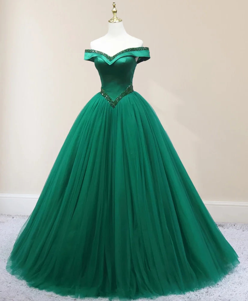 Green Beading Off the Shoulder Floor Length Quinceanera Dresses