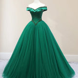 Green Beading Off the Shoulder Floor Length Quinceanera Dresses