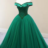 Green Beading Off the Shoulder Floor Length Quinceanera Dresses