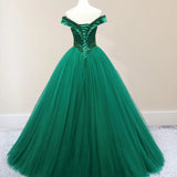 Green Beading Off the Shoulder Floor Length Quinceanera Dresses