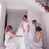 Simple Long Mermaid Tulle Bridesmaid Dresses