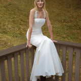 Halter Neck Mermaid Sleeveless Satin Simple White Wedding Dress