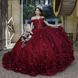 Ball Gown  Organza Sweetheart  Burgundy Quinceanera Dress