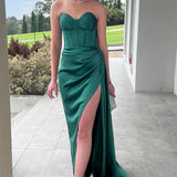 Harriet | Mermaid Strapless Sweetheart Pleated High Slit Satin Long Prom Dress