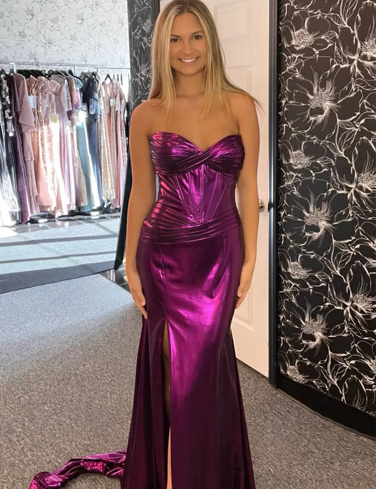 Hedda | Mermaid Sweetheart Strapless Metallic Empire Prom Dress With Side Slit