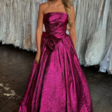 Heloise | Fuchsia Strapless A-Line Long Prom Dress With Bow