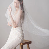 Hip Length Ivory Tulle Wedding Veils with Pearl Drop Veil