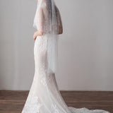 Hip Length Ivory Tulle Wedding Veils with Pearl Drop Veil