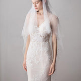 Hip Length Ivory Tulle Wedding Veils with Pearl Drop Veil