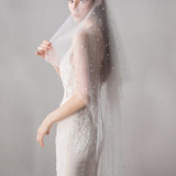 Hip Length Ivory Tulle Wedding Veils with Pearl Drop Veil