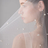 Hip Length Ivory Tulle Wedding Veils with Pearl Drop Veil