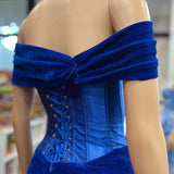 Holla | Royal Blue Velvet Off-the-Shoulder Twist-Knot Sheath Formal Gown