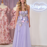 Hope | Lavender A-Line Strapless Tulle Homecoming Dress With 3D Flowers