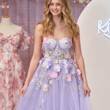 Hope | Lavender A-Line Strapless Tulle Homecoming Dress With 3D Flowers