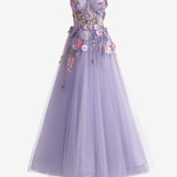 Hope | Lavender A-Line Strapless Tulle Homecoming Dress With 3D Flowers