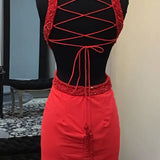 Hot Pink Appliques Lace-Up Tight Short Dress