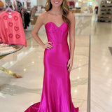 Persephone | Hot Pink Floral Straps Mermaid Satin Long Prom Dress