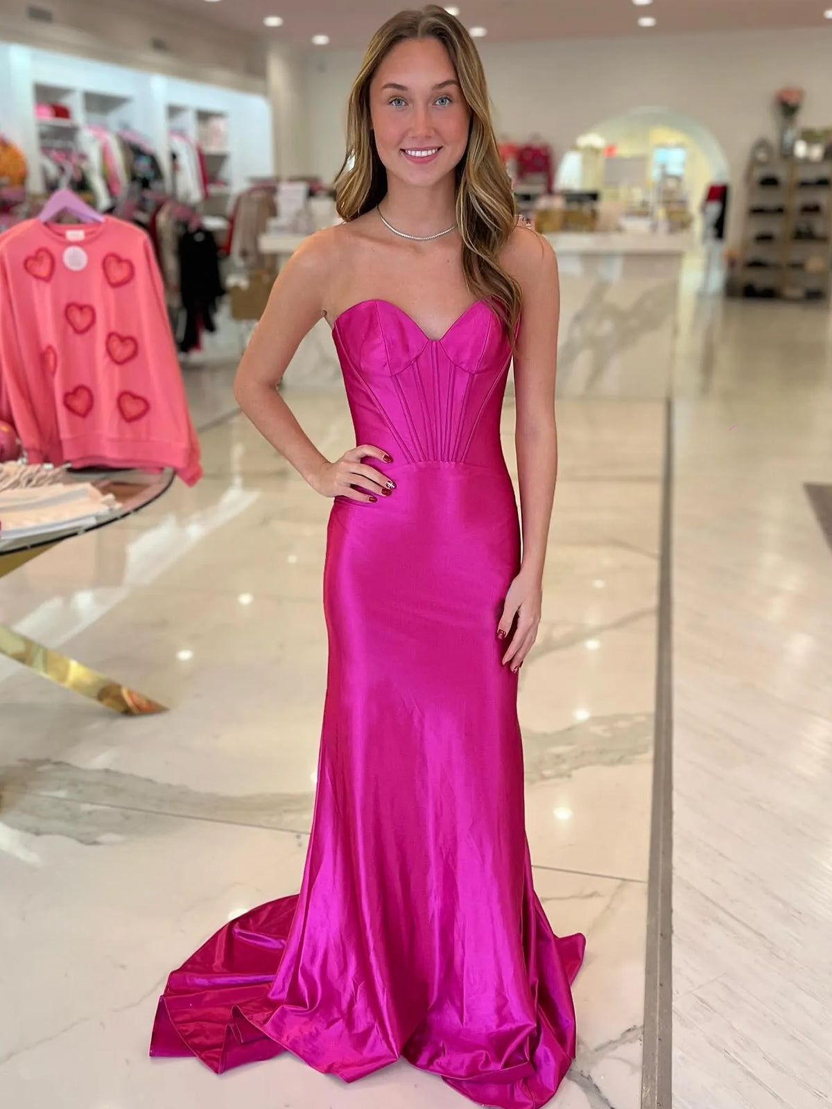 Persephone | Hot Pink Floral Straps Mermaid Satin Long Prom Dress