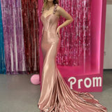 Persephone | Hot Pink Floral Straps Mermaid Satin Long Prom Dress