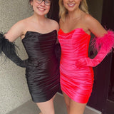 Hot Pink Strapless Ruched Short Cocktail Dress