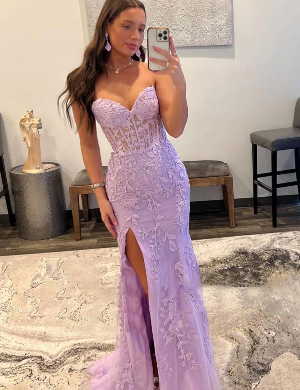 Nyomi |Mermaid Strapless Corset Lace Prom Dress with Slit