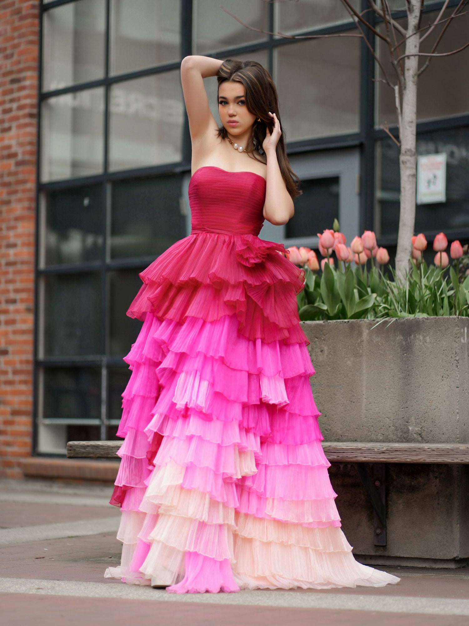 Xiomara | Sweetheart Pleated Bodice Long Prom Dress with Ruffles